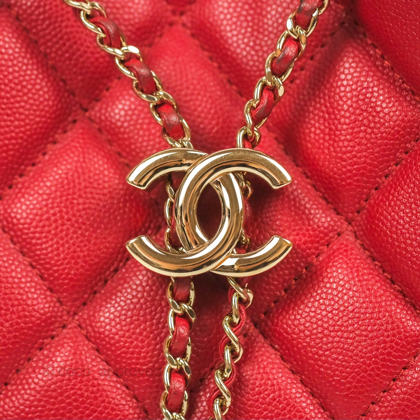 Chanel Medium Quilted Rolled Up Bucket Drawstring Bag Red Caviar Gold Hardware