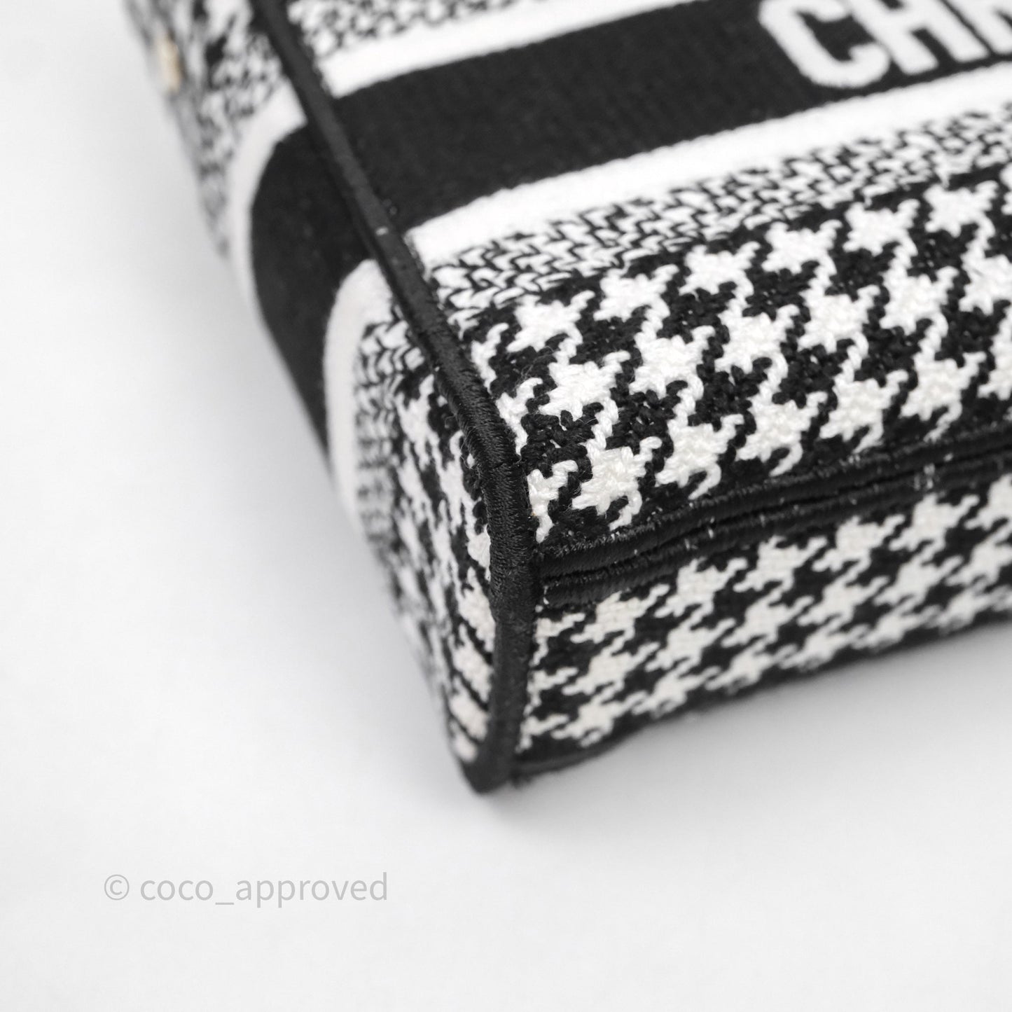 Christian Dior Medium Lady D-Joy Bag Black White Houndstooth Gold Hardware