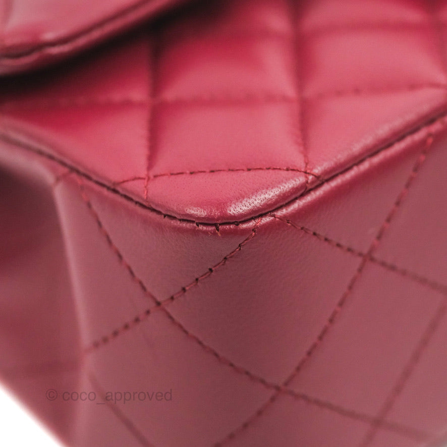 Chanel Top Handle Mini Rectangular Flap Bag Burgundy Lambskin Gold Hardware
