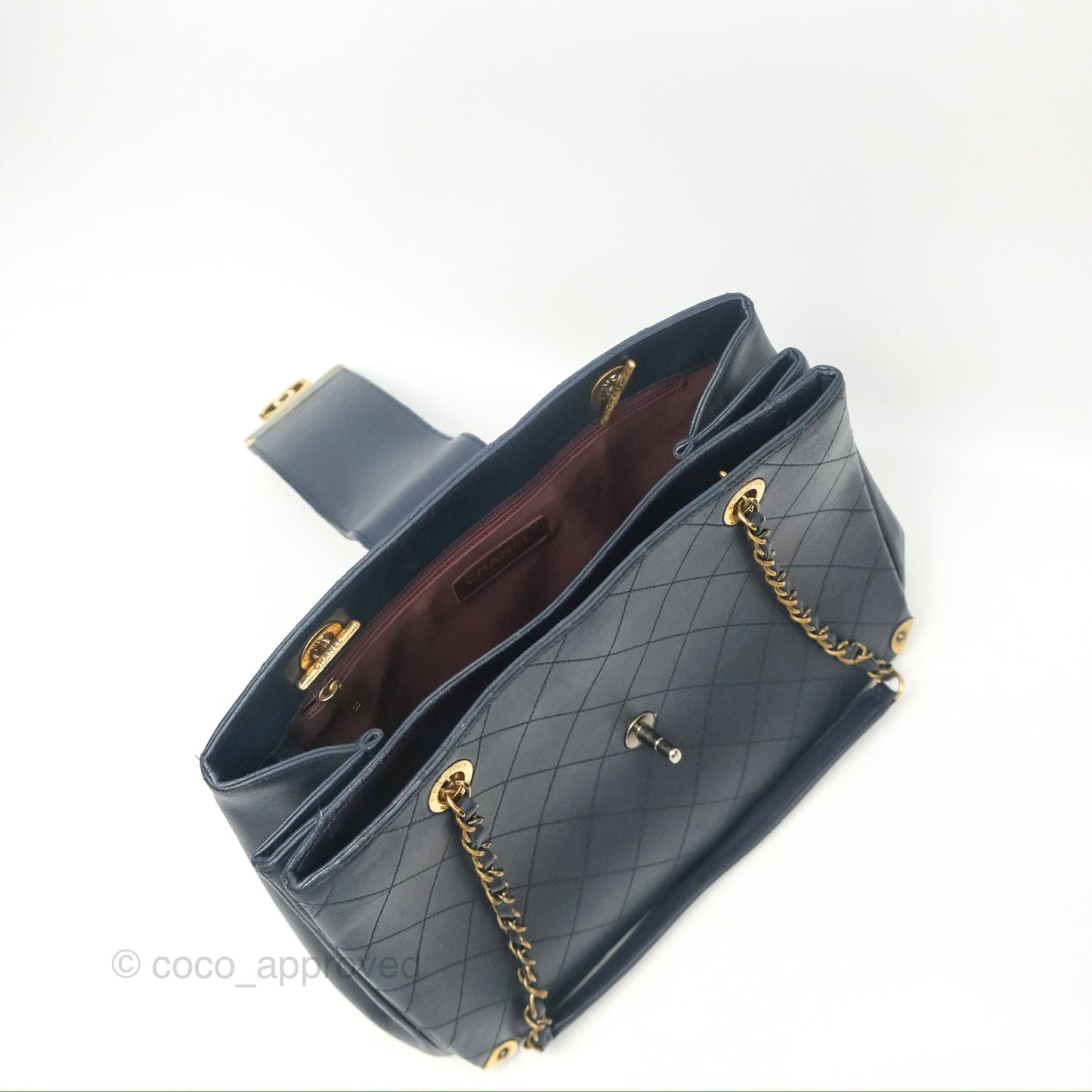 Chanel Medium Around The Corner Shopping Tote Navy Lambskin