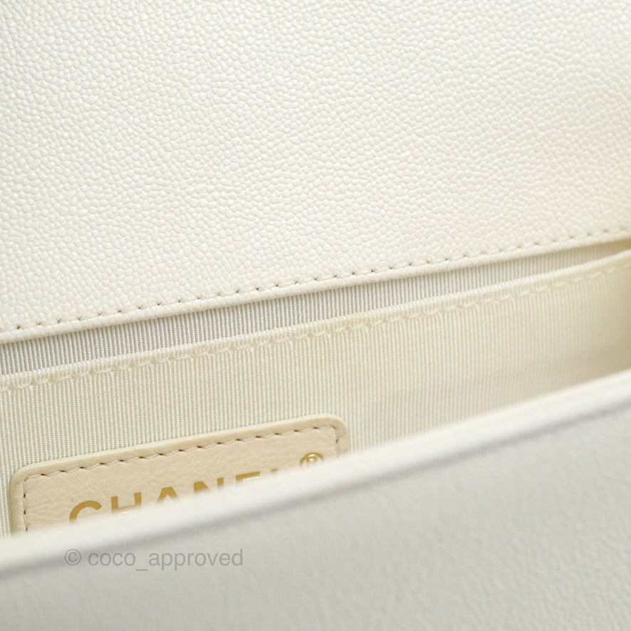 Chanel Small Boy White Caviar Gold Hardware
