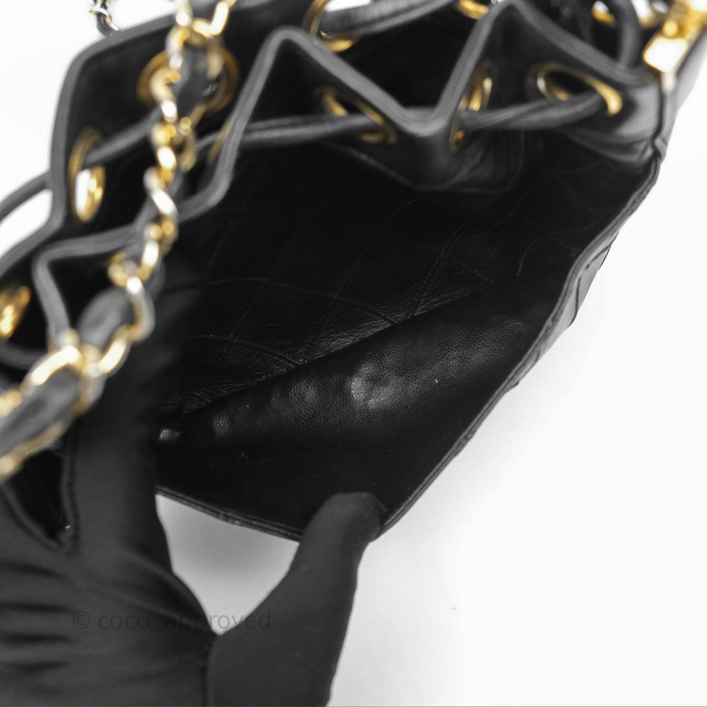 Chanel Vintage Mini CC Bucket Bag Black Lambskin Gold Hardware