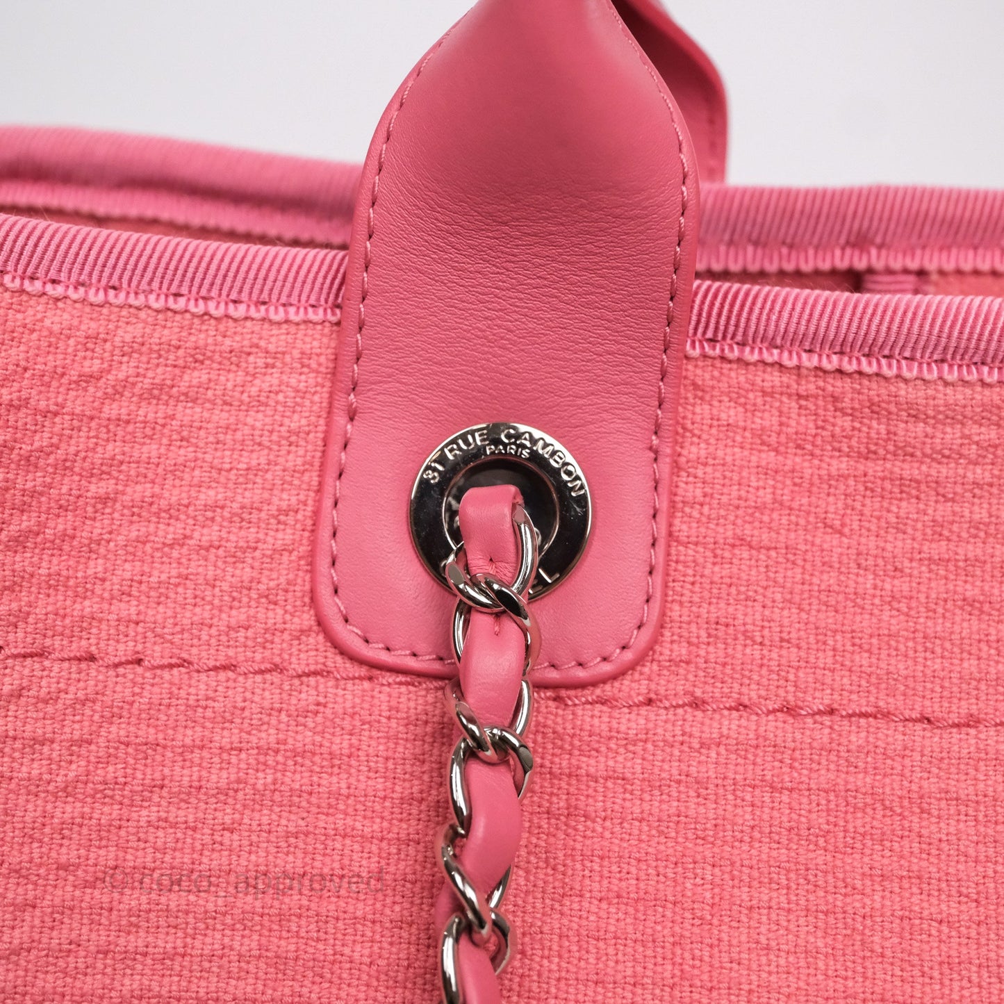 Chanel New Small Deauville Tote Pink Cotton Sliver Hardware