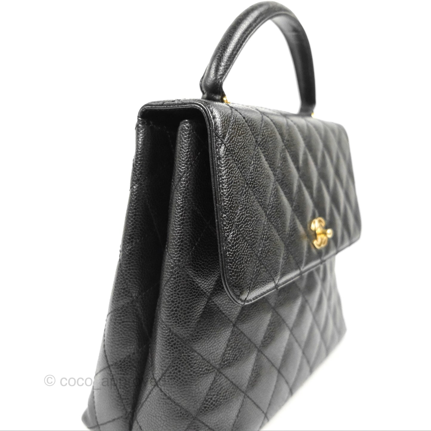 Chanel Vintage Kelly Quilted Flap Black Caviar 24K Gold Hardware
