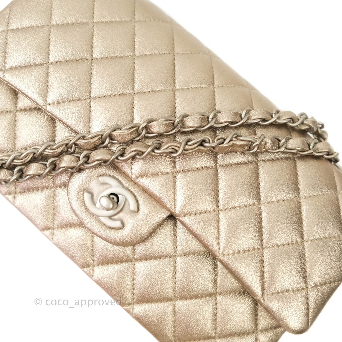 Chanel Classic M/L Medium Double Flap Metallic Bronze Lambskin Matte Silver Hardware