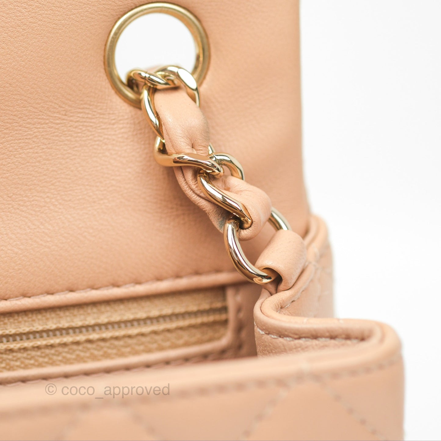 Chanel Quilted Mini Rectangular Beige Lambskin Gold Hardware