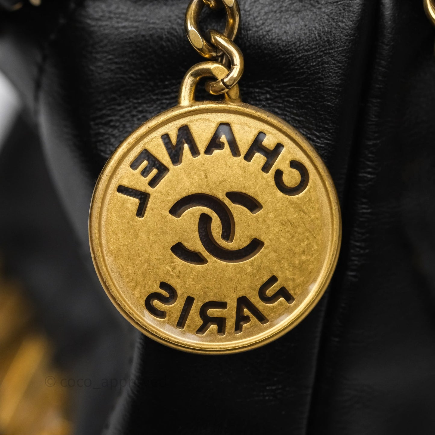 Chanel 22 Mini Bag Black Crumpled Calfskin Aged Gold Hardware