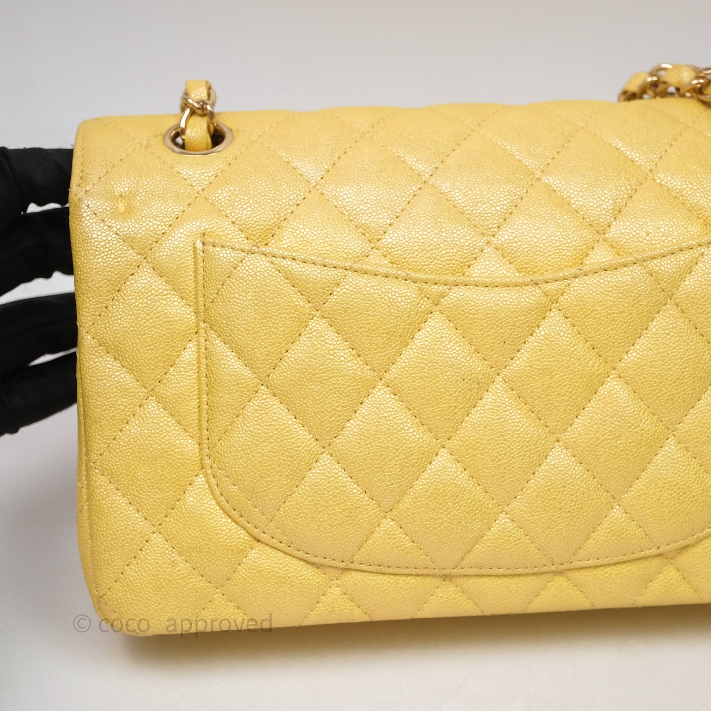Chanel Small Classic Quilted Flap Iridescent Yellow Caviar Gold Hardware