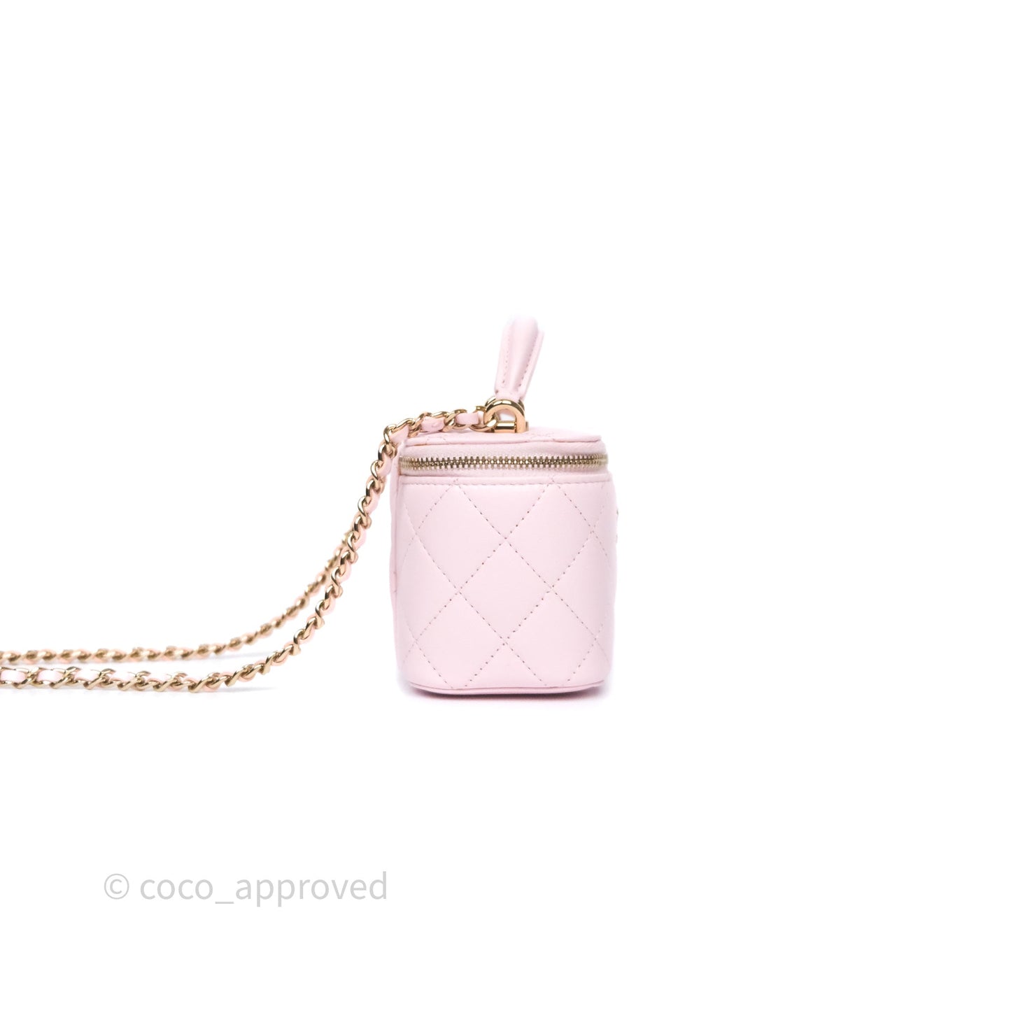 Chanel Mini Top Handle Vanity With Chain Pink Lambskin Gold Hardware