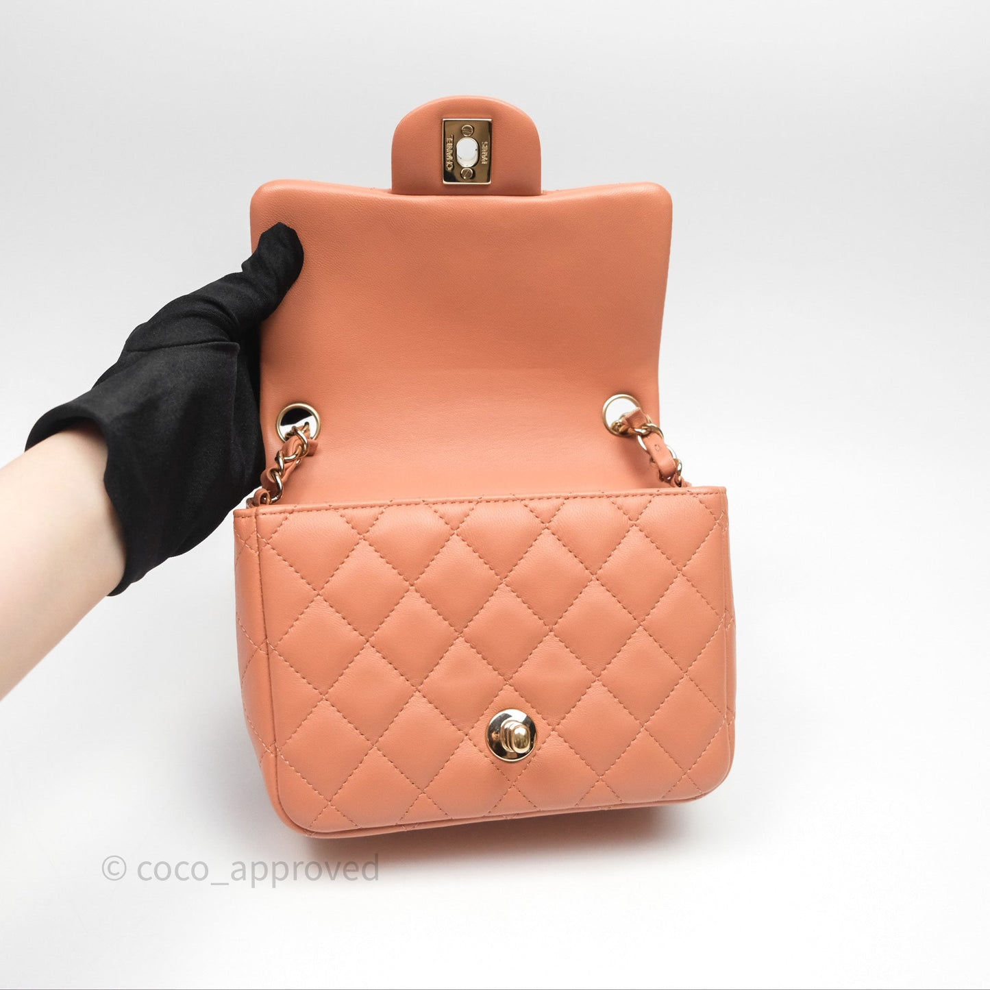 Chanel Mini Square Flap Quilted Dark Beige Lambskin Gold Hardware