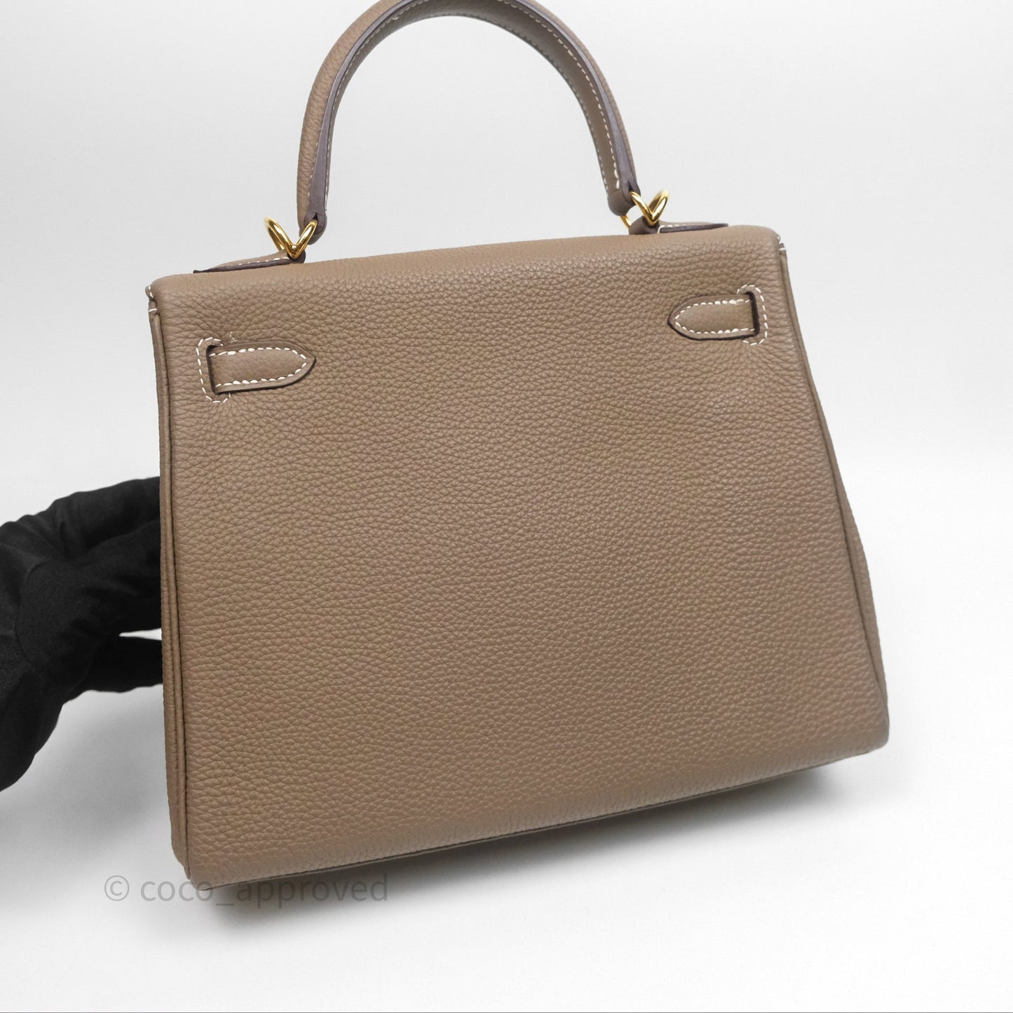 Hermès Retourne Kelly 25 Etoupe 18 Togo Gold Hardware
