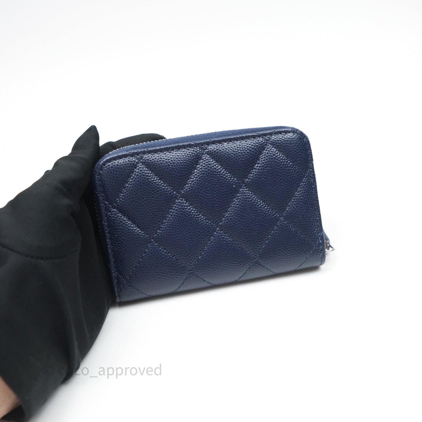 Chanel Logo CC Zipped Coin Purse Navy Caviar Silver Hardware 24P