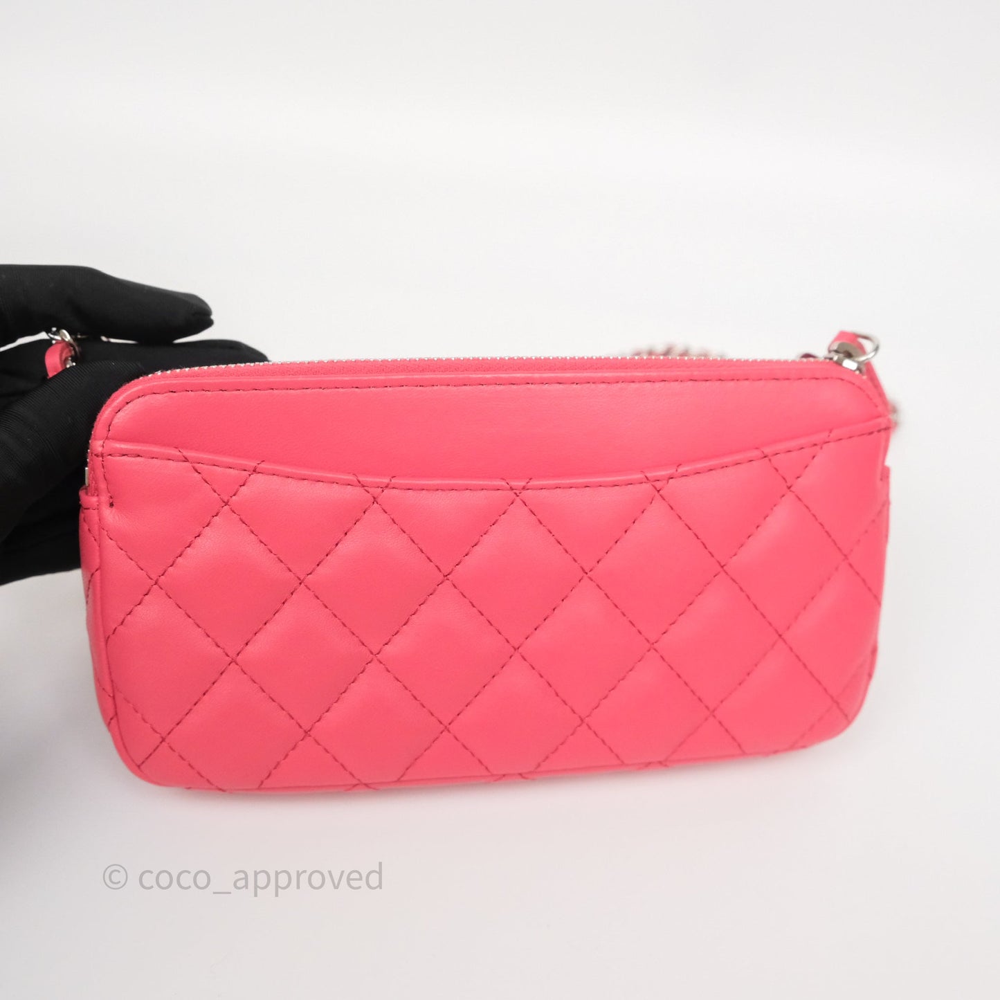 Chanel Double Zip Clutch On Chain Dark Pink Lambskin Silver Hardware