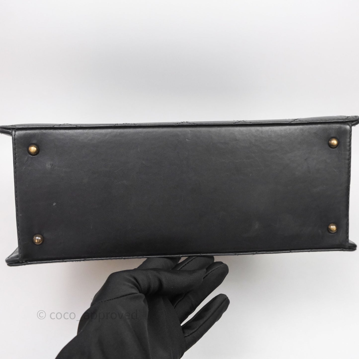 Chanel Vintage Tote Bag Quilted Black Lambskin Antique Gold Hardware
