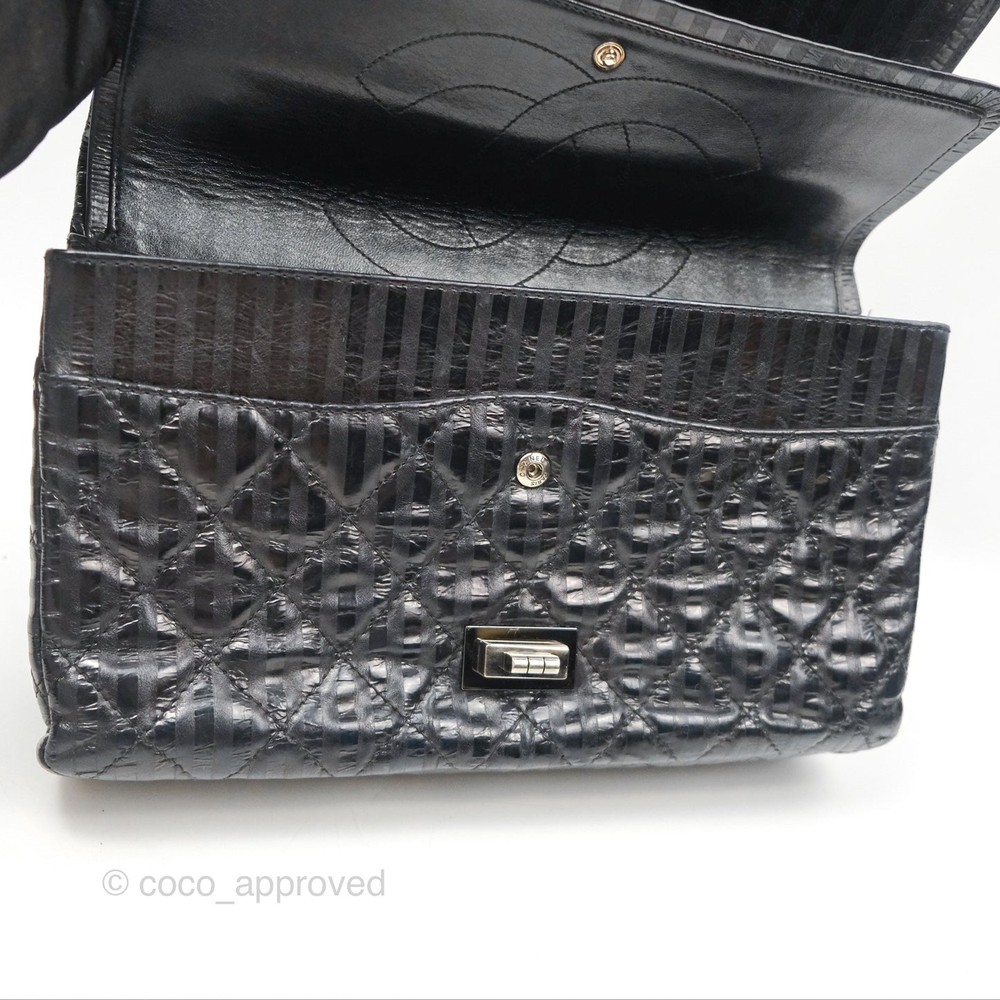 Chanel Reissue 227 Flap Quilted Calfskin Black Striped Dark Silver Hardware