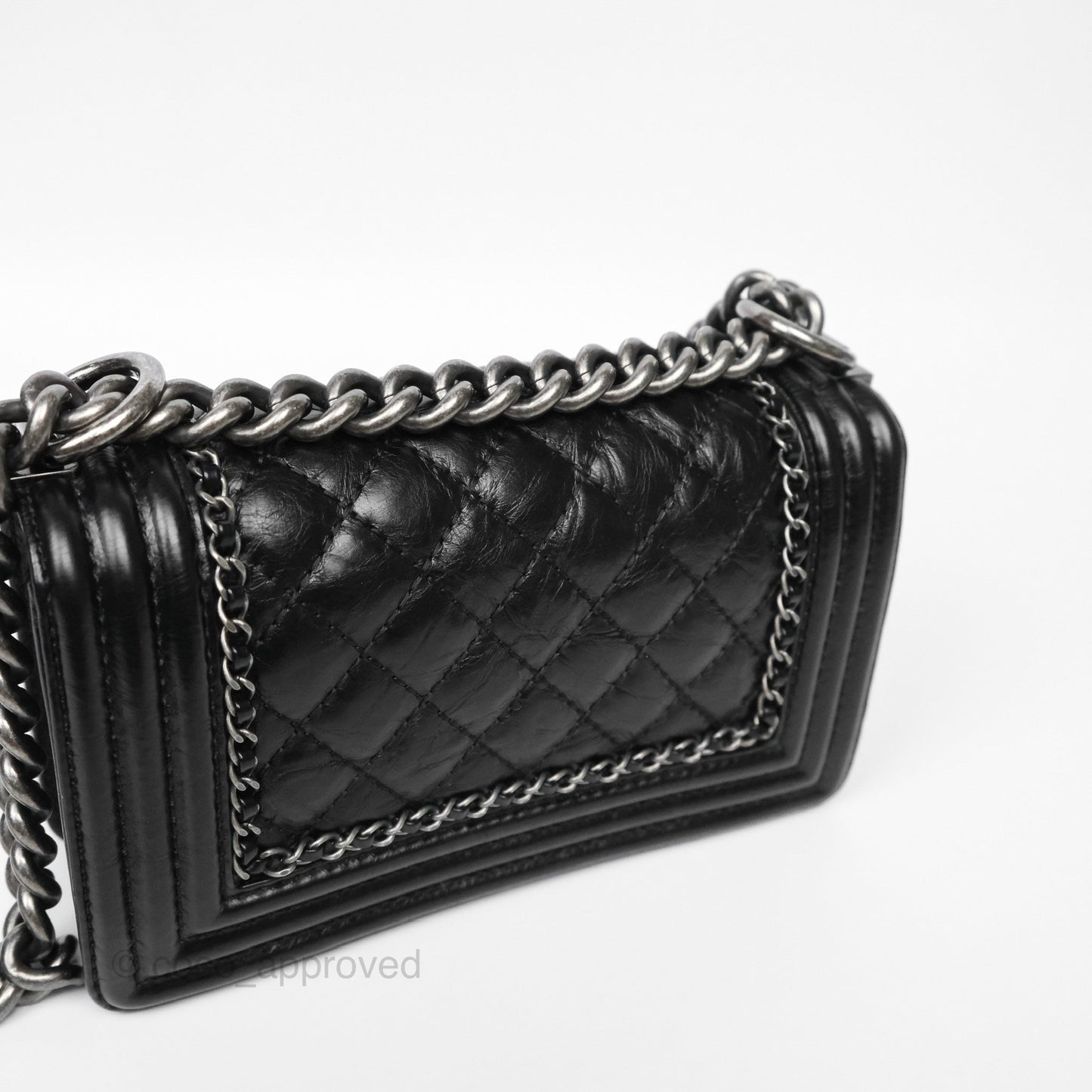 Chanel Small Chain Around Boy Quilted Black Aged Calfskin Ruthenium Hardware