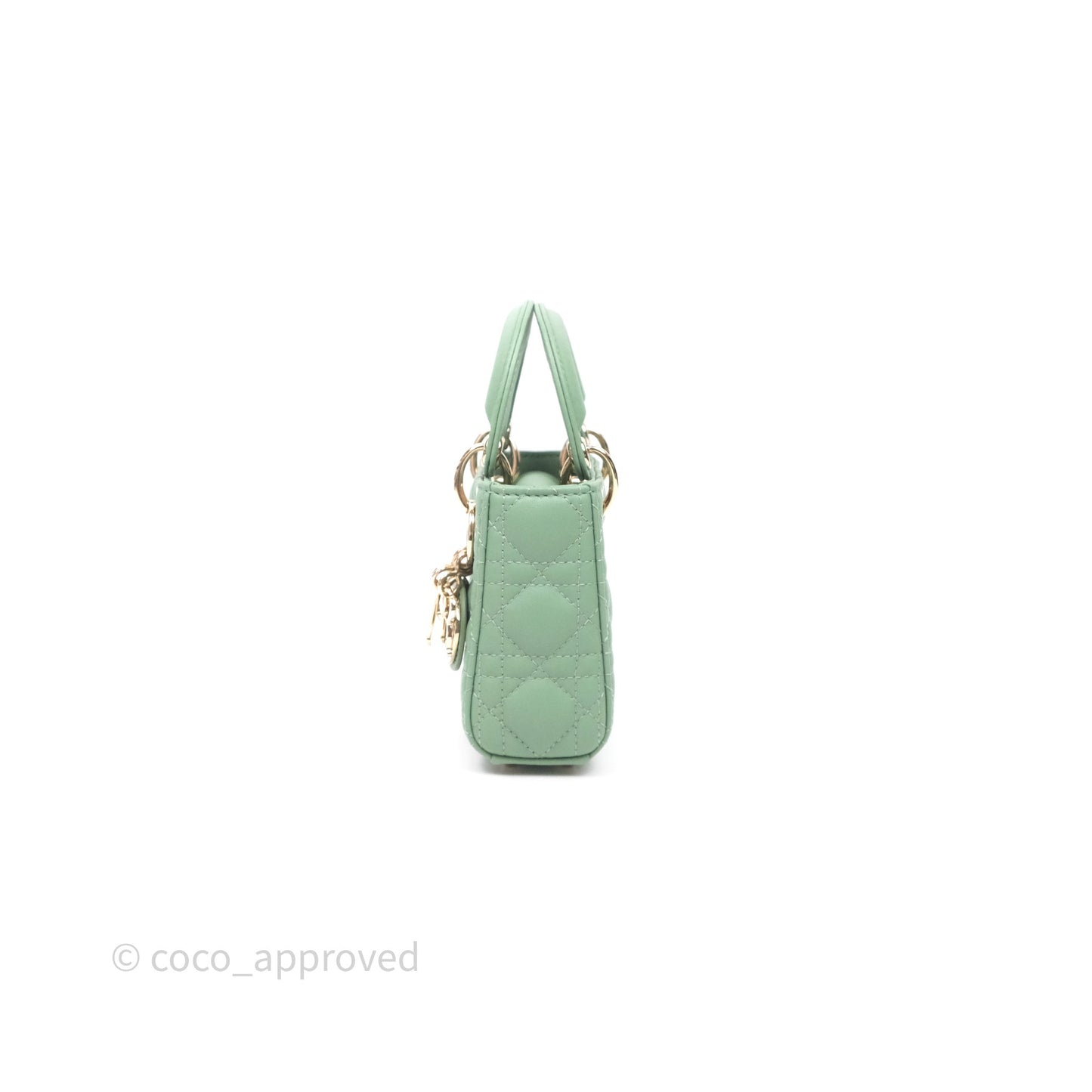 Christian Dior Micro Lady Dior Green Lambskin Cannage Gold Hardware