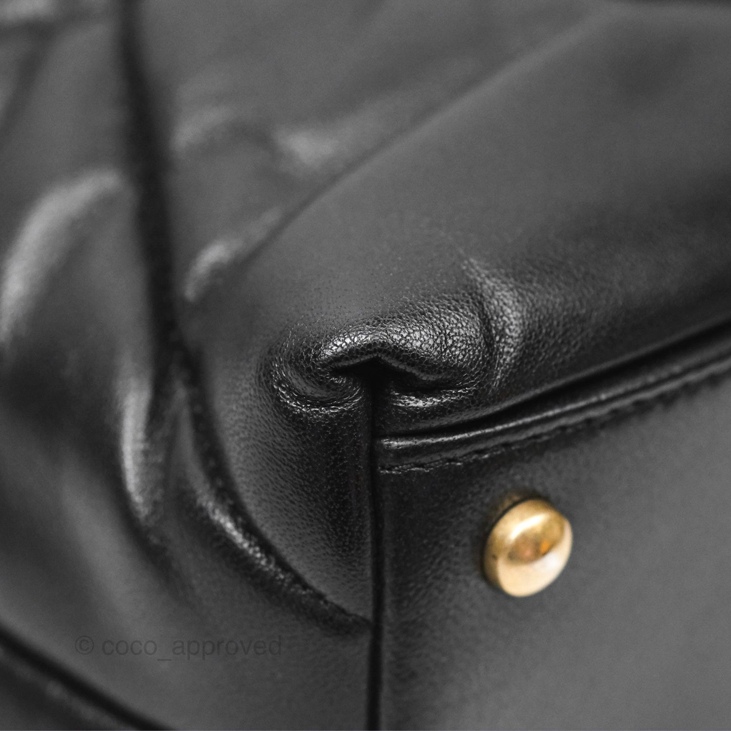 Chanel Small Quilted Bowling Bag Black Lambskin Aged Gold Hardware