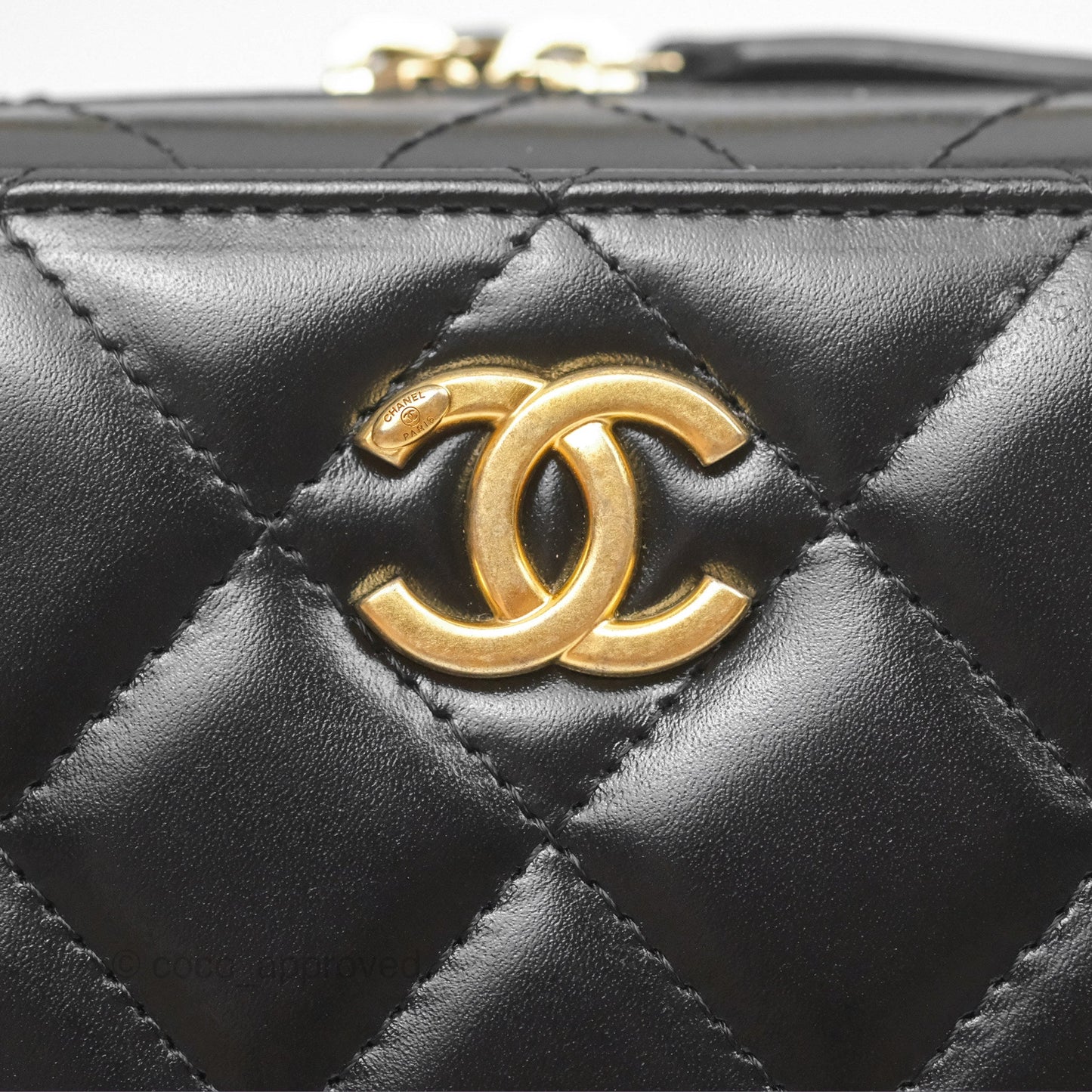 Chanel Top Handle Vanity Case Black Shiny Lambskin Aged Gold Hardware