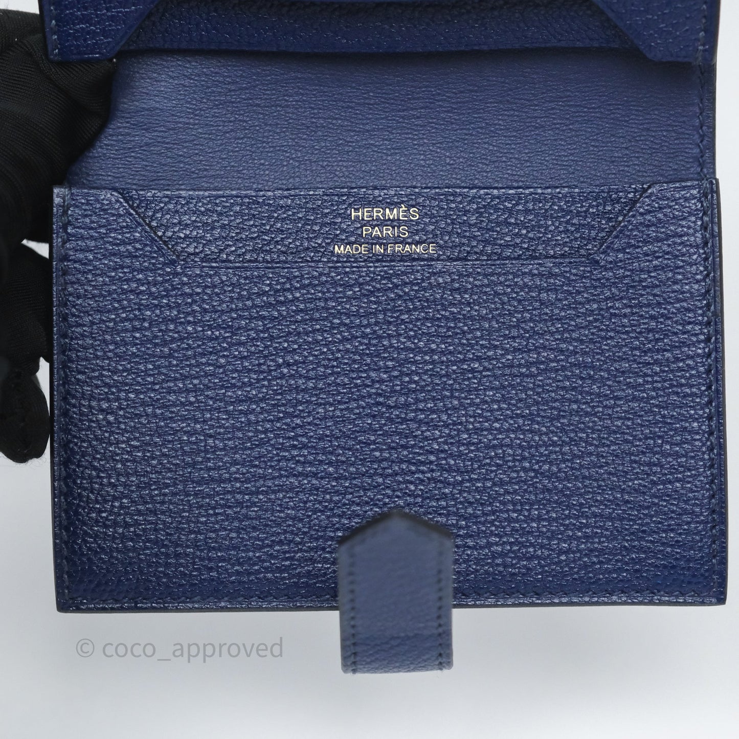 Hermes Bearn Card Holder Bleu Encre M3 Chevre Mysore Gold Hardware