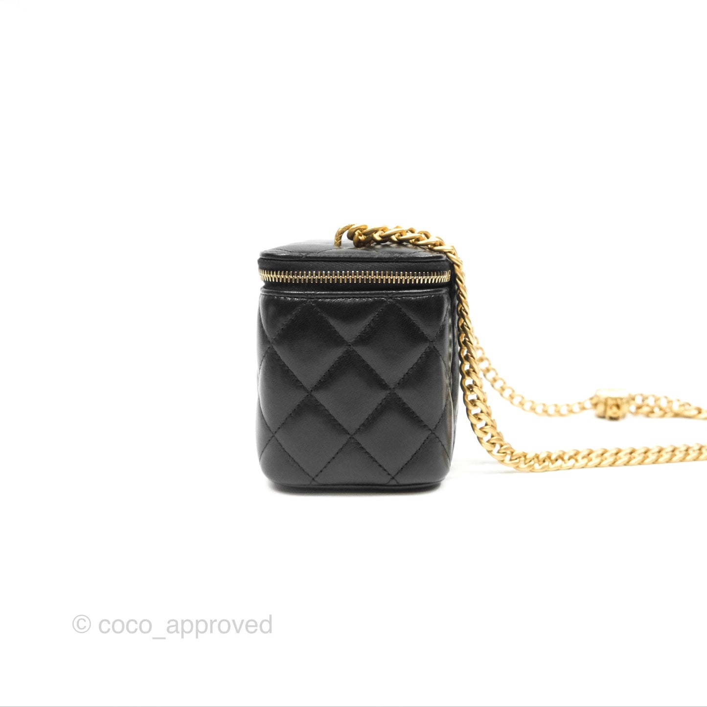 Chanel All Slide Vanity with Adjustable Chain Black Lambskin Aged Gold Hardware