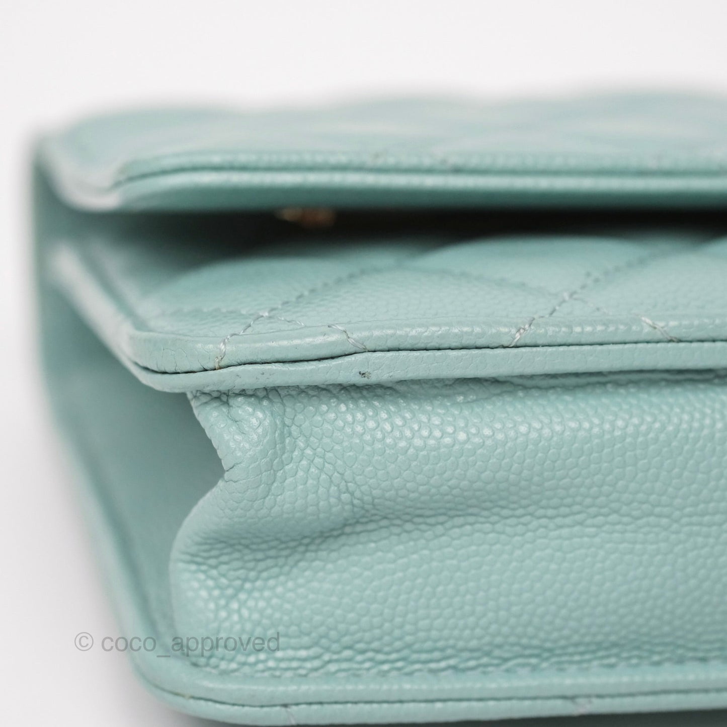 Chanel Quilted Classic Wallet On Chain WOC Tiffany Blue Caviar Gold Hardware