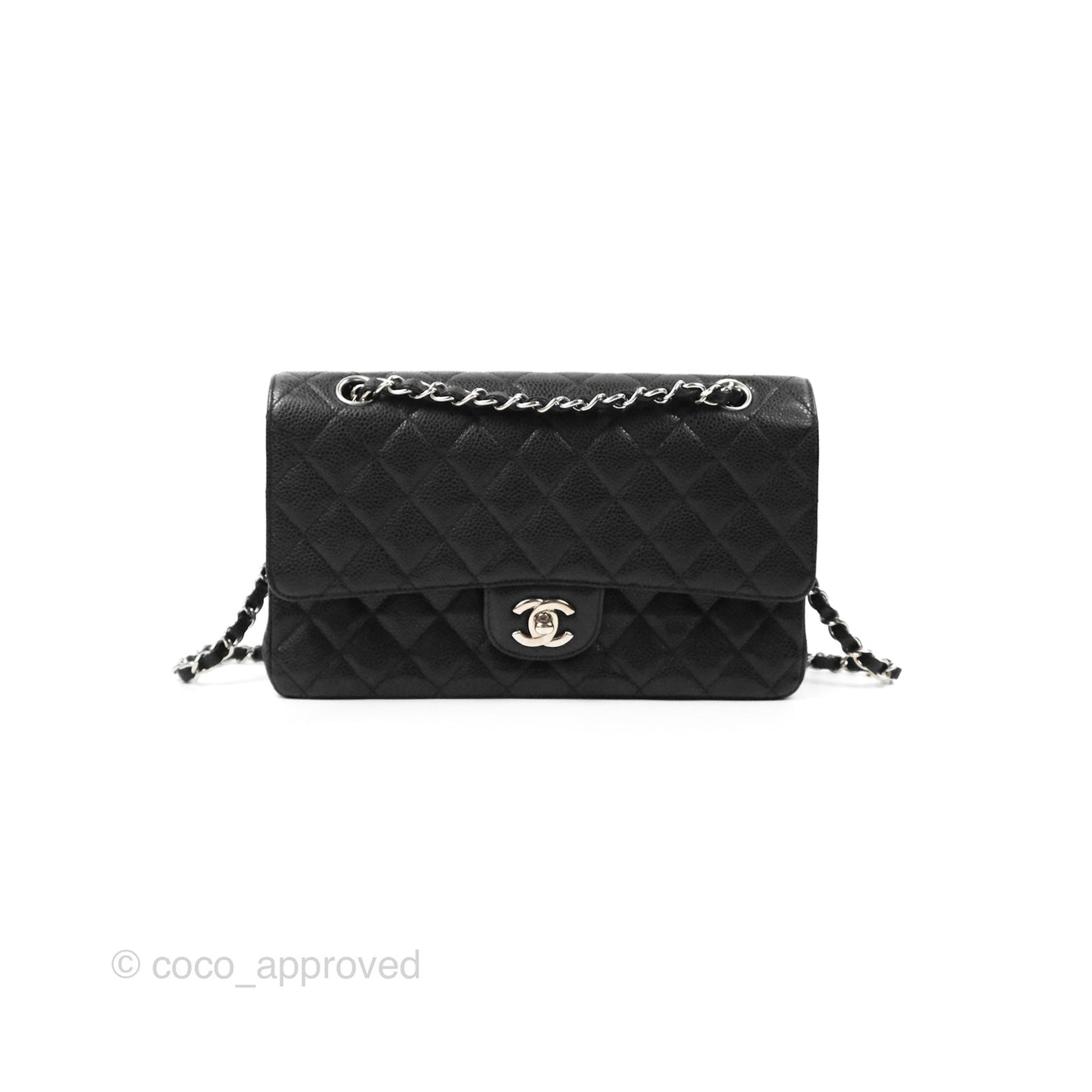 Chanel Classic M/L Medium Flap Quilted Black Caviar Silver Hardware