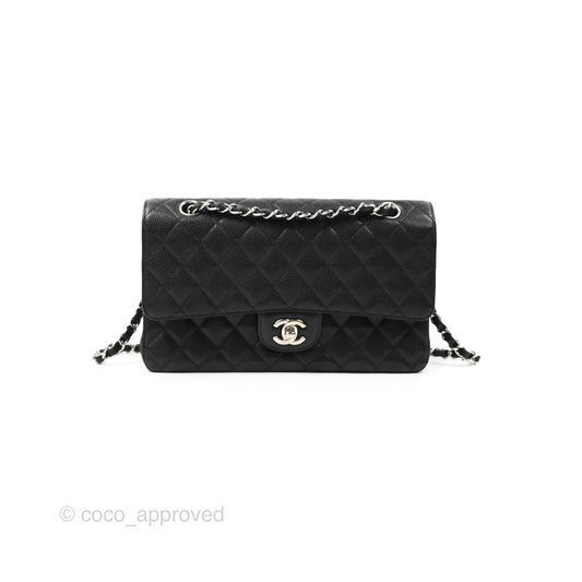 Chanel Classic M/L Medium Flap Quilted Black Caviar Silver Hardware