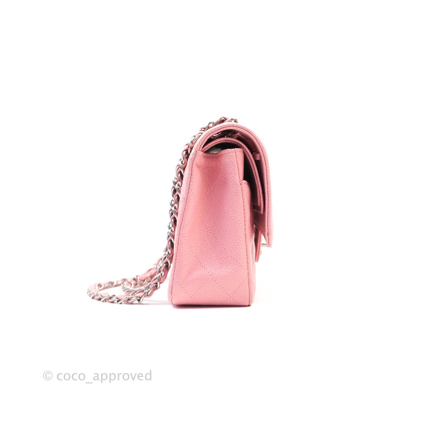 Chanel Quilted M/L Medium Double Flap Pink Caviar Silver Hardware