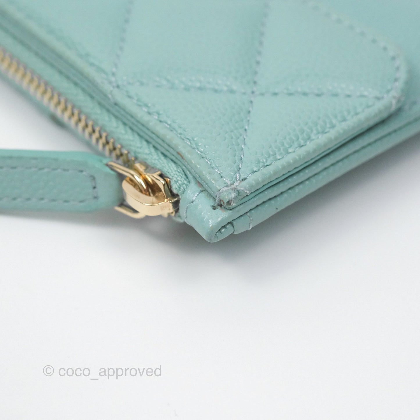Chanel Quilted Zip Flap Card Holder Tiffany Blue Caviar Gold Hardware