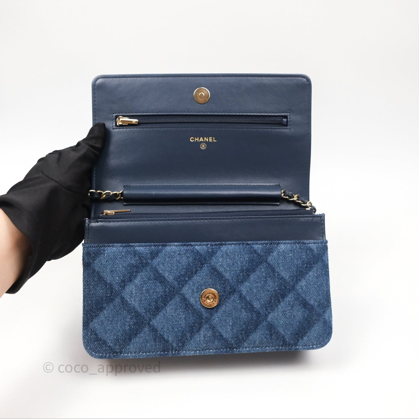 Chanel Quilted Classic Wallet on Chain WOC Denim Gold Hardware