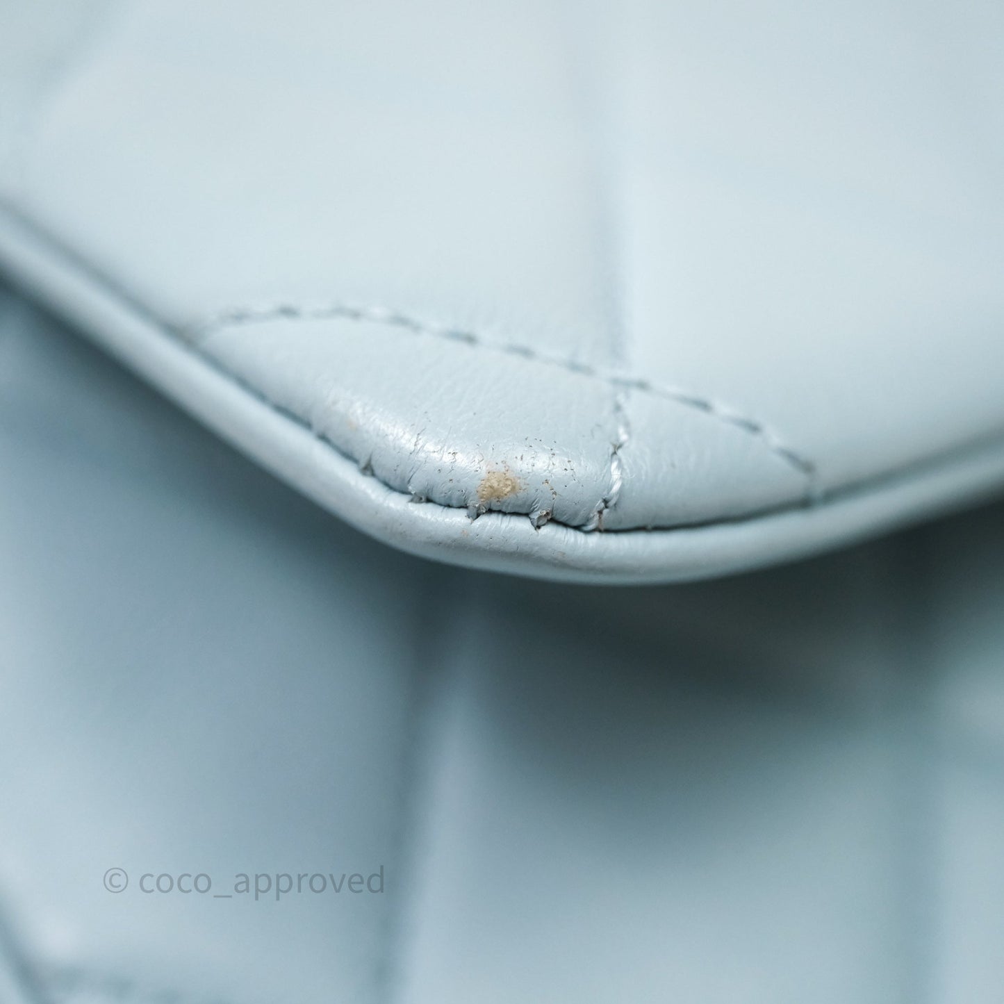 Chanel Quilted Enamel Pending CC Small Square Flap Baby Blue Lambskin