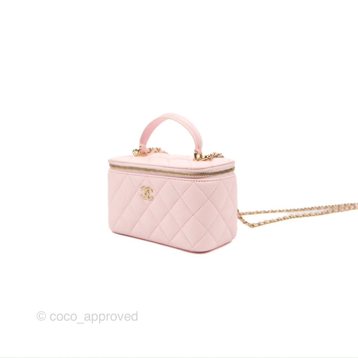 Chanel Vanity Rectangular Top Handle Pink Lambskin Gold Hardware