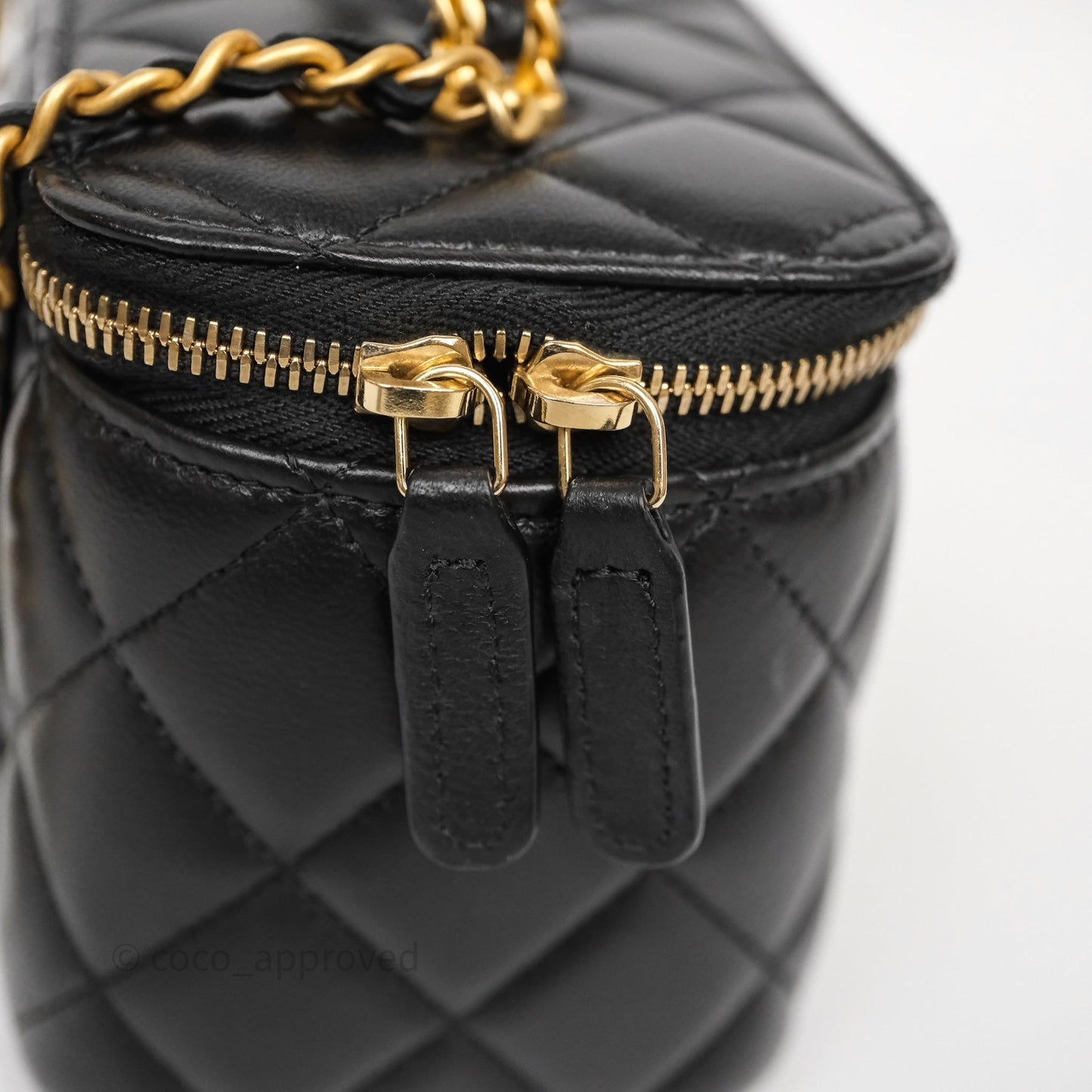 Chanel Top Handle Vanity Rectangular Black Lambskin Aged Gold Hardware