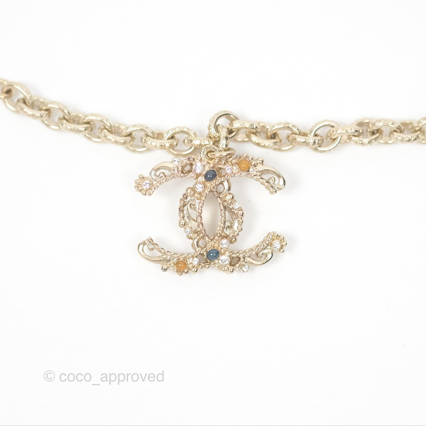 Chanel CC Keys Pendant Double Chain Necklace Gold Tone 17A