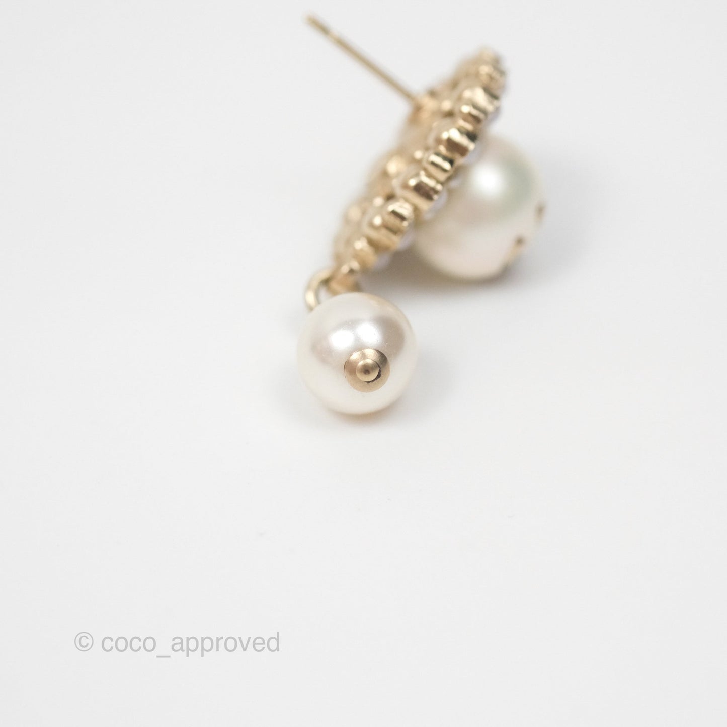 Chanel CC Crystal Pearl Drop Earrings Gold Tone 19B