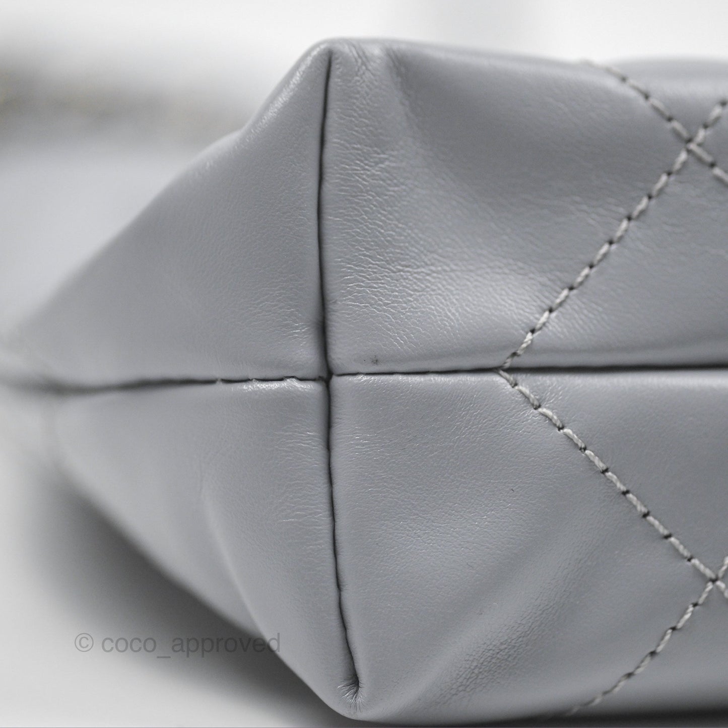 Chanel 22 Mini Bag Light Grey Shiny Crumpled Calfskin Matte Silver Hardware