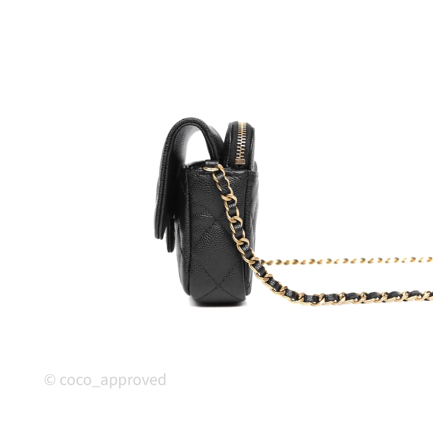 Chanel Classic Flap Phone Holder With Chain Black Caviar Gold Hardware