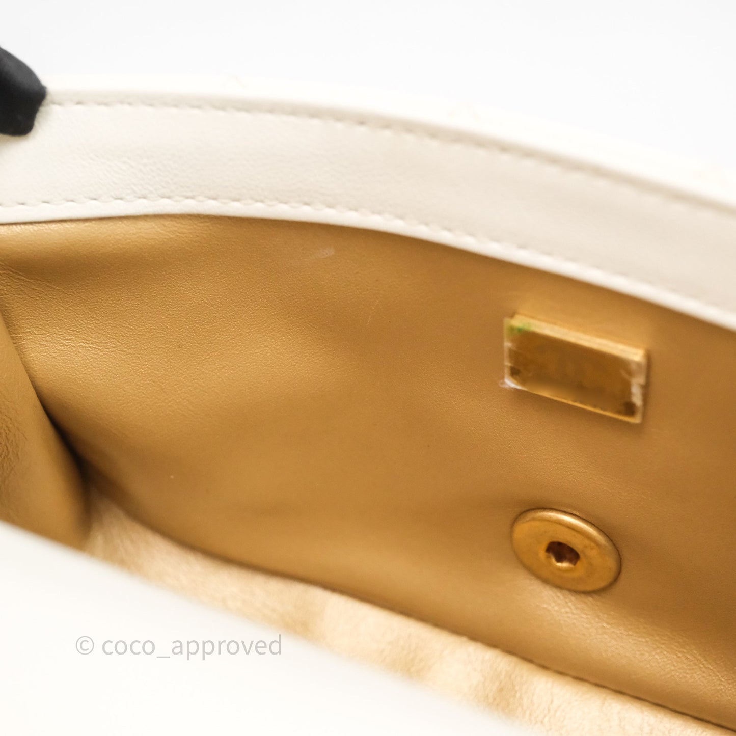 Chanel Mini Rectangular Pearl Crush White Lambskin Aged Gold Hardware