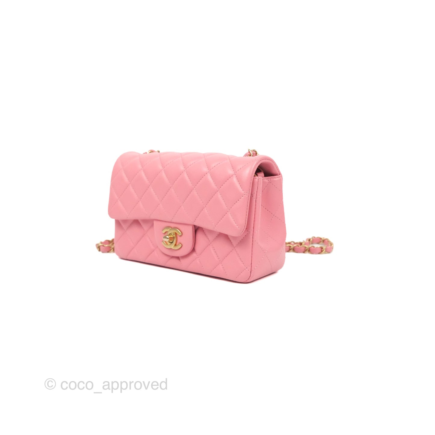 Chanel Quilted Mini Rectangular Flap Pink Lambskin Aged Gold Hardware