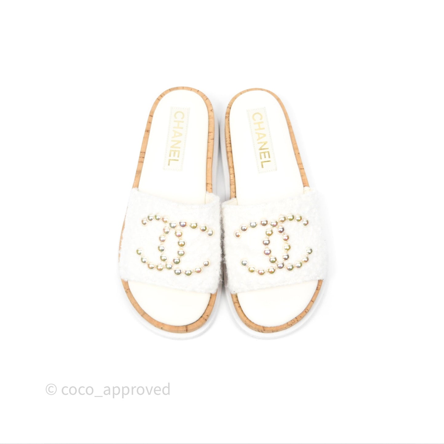 Chanel Pearl Cork CC Slip On Sandals 24A Size 35