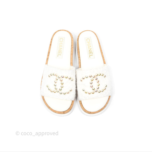 Chanel Pearl Cork CC Slip On Sandals 24A Size 35