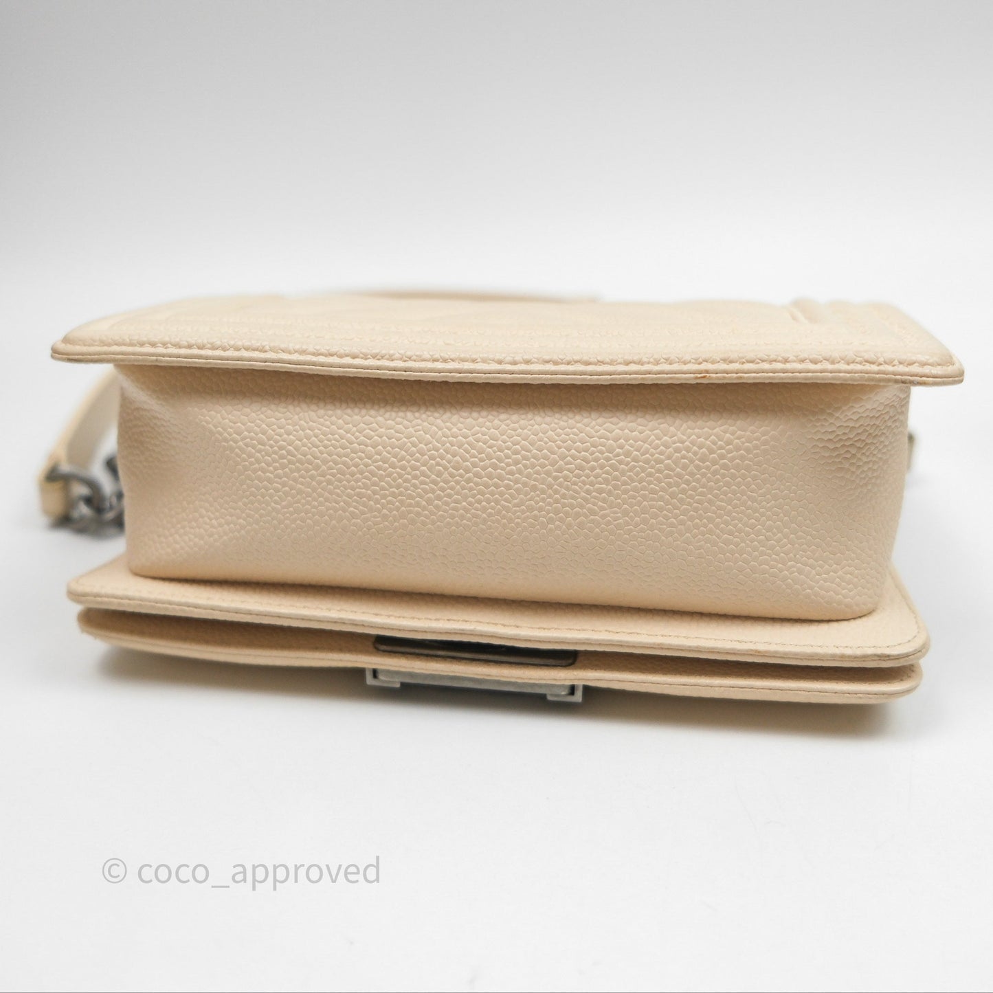 Chanel Small Boy Chevron Beige Caviar Ruthenium Hardware