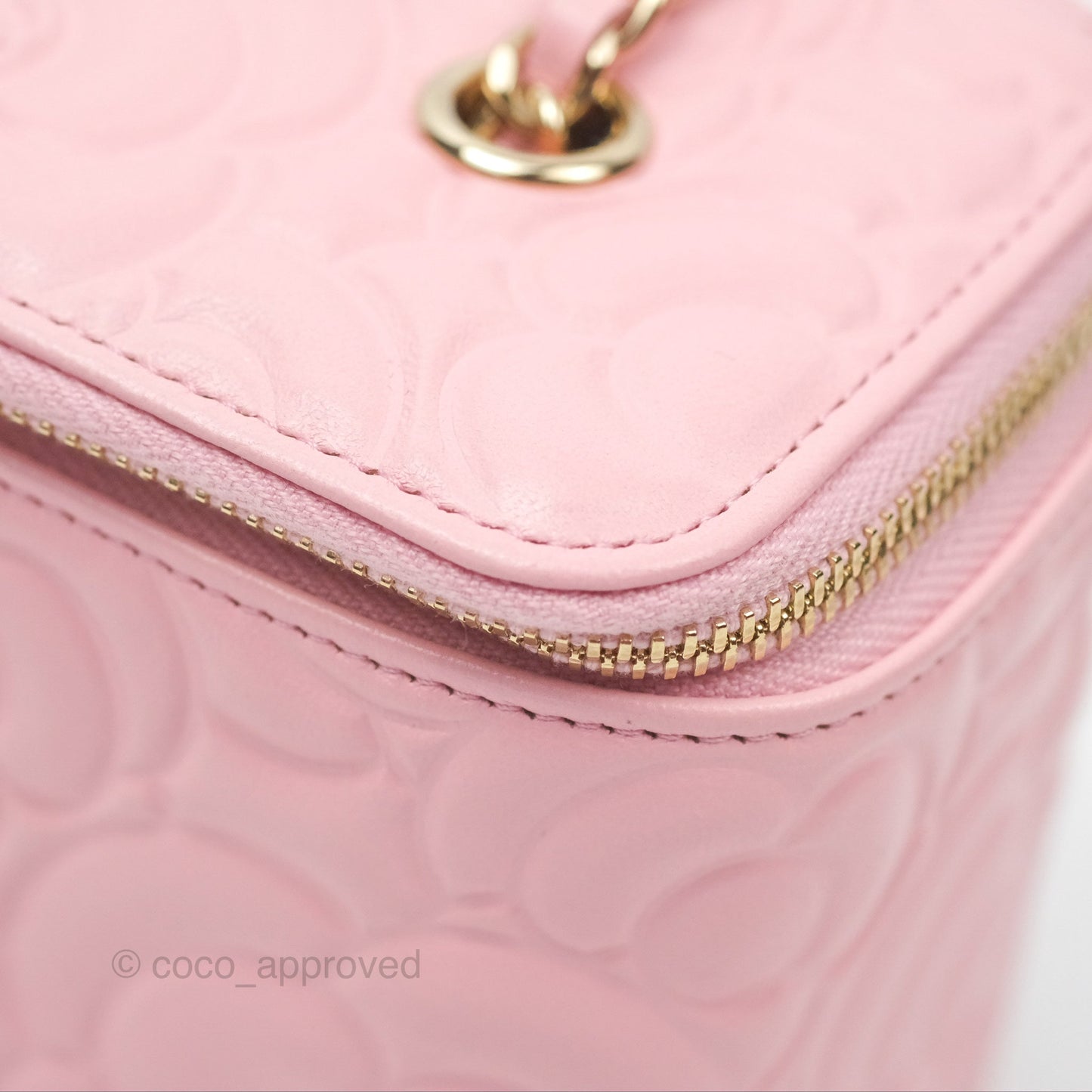 Chanel Vanity with Chain Camellia Embossed Pink Lambskin Gold Hardware
