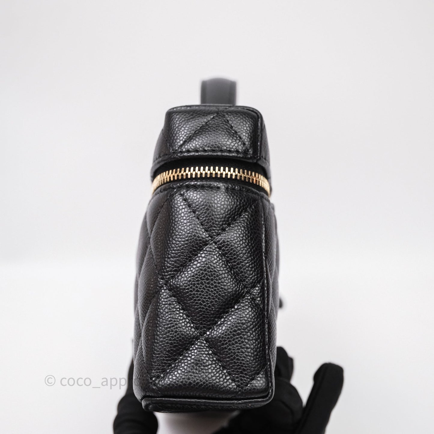 Chanel Top Handle Long Vanity with Chain Black Caviar Gold Hardware