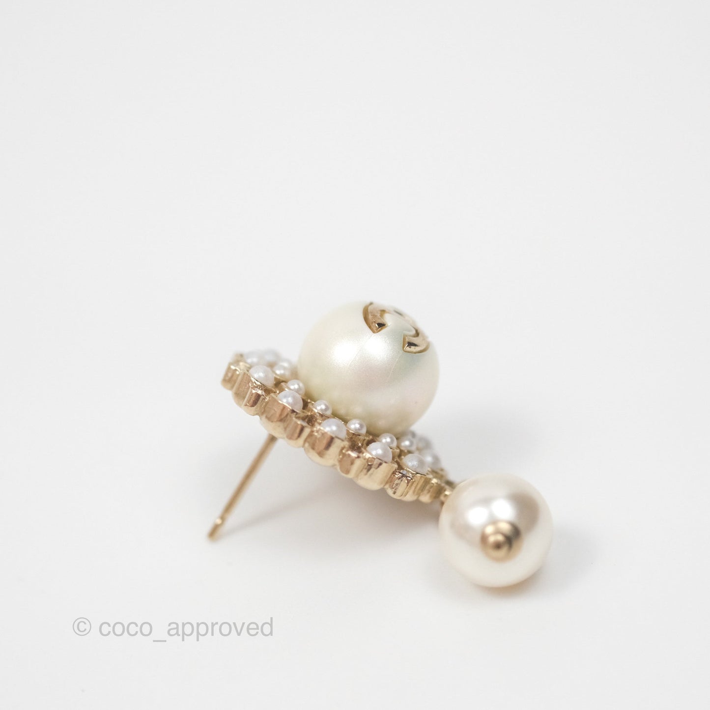 Chanel CC Crystal Pearl Drop Earrings Gold Tone 19B