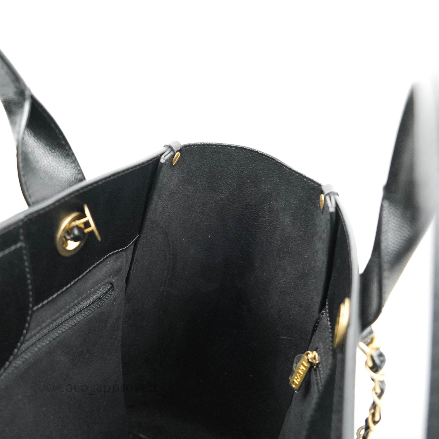Chanel Studded Black Caviar Deauville Small Shopping Bag