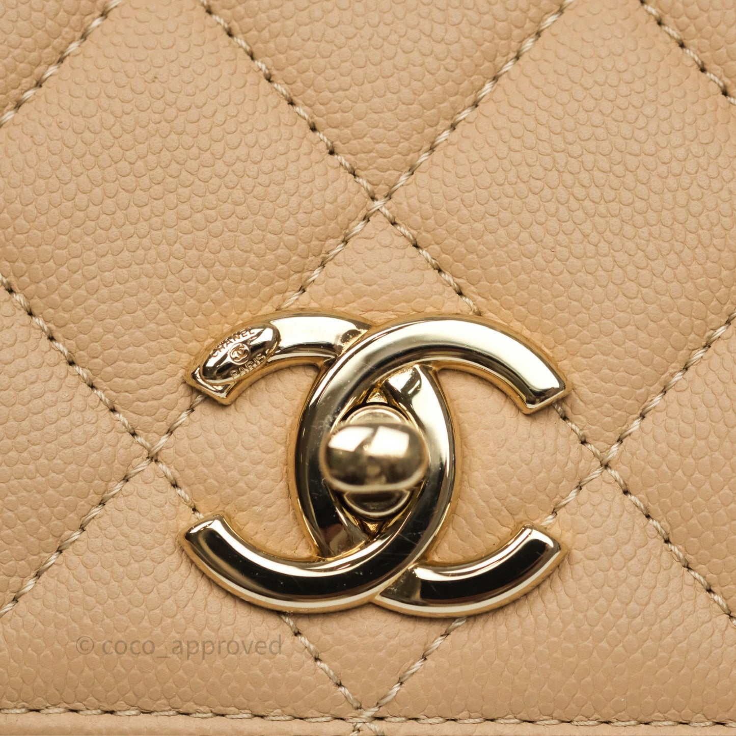 Chanel Small Business Affinity Flap Quilted Beige Caviar Gold Hardware