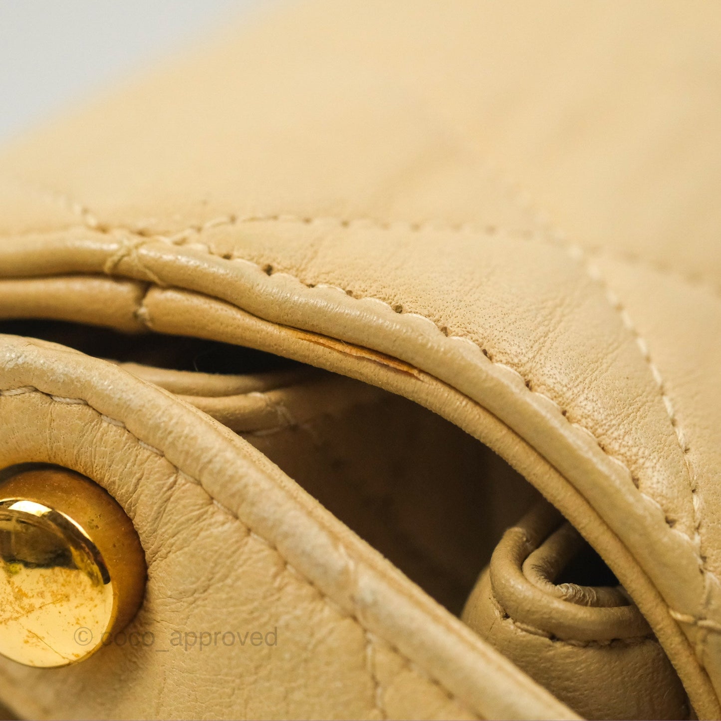 Chanel Vintage Double Sided Flap Bag Quilted Beige Lambskin Gold Hardware