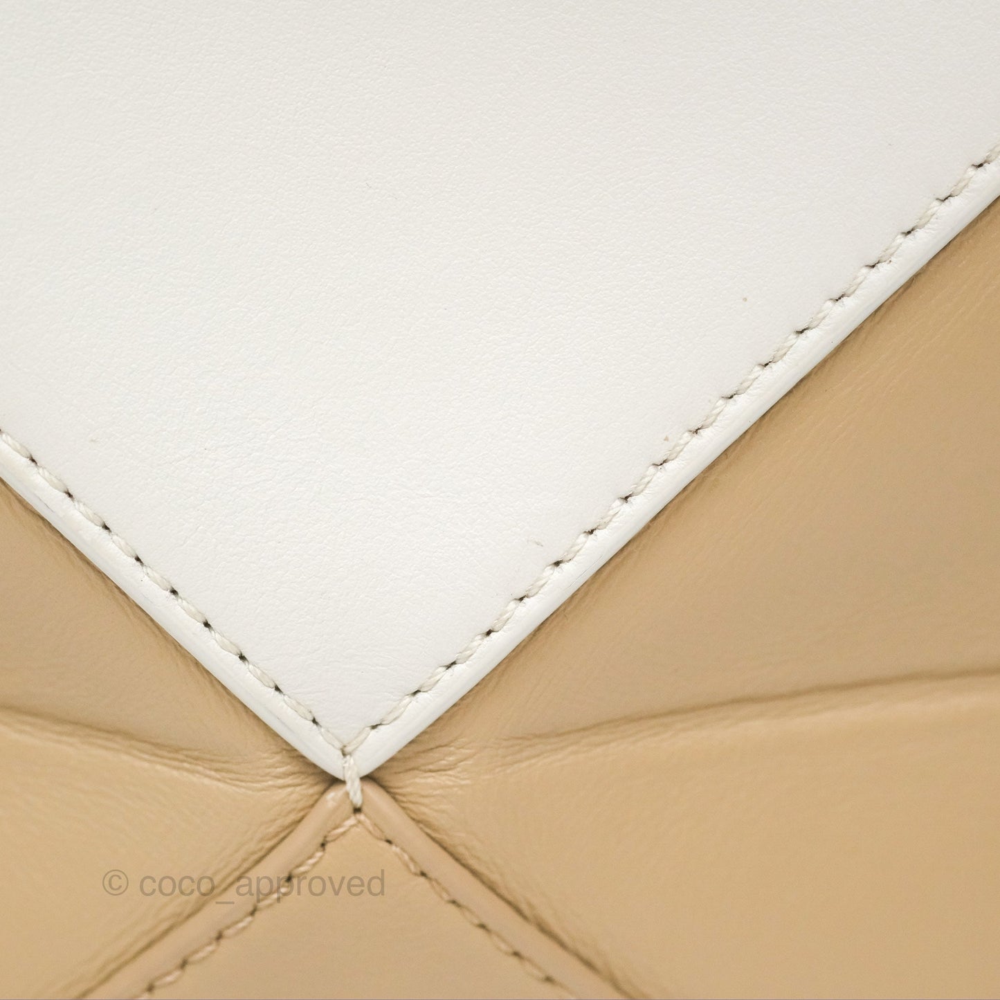 Loewe Mini Puzzle Fold Tote In Shiny Calfskin Soft White/ Paper Craft